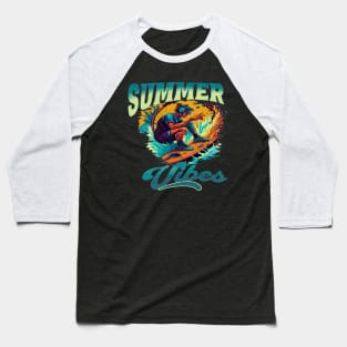 Summer Vibes, Hello Summer Vintage Funny Surfer Riding Surf Surfing Lover Gifts Baseball T-Shirt